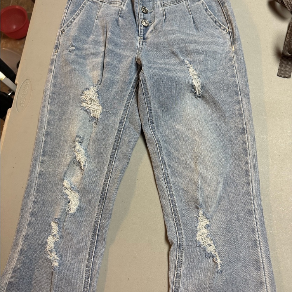 Light Blue Straight-Leg Distressed Jeans
